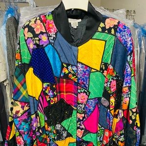 Vintage JA Resorts rainbow patchwork button up tench coat/jacket